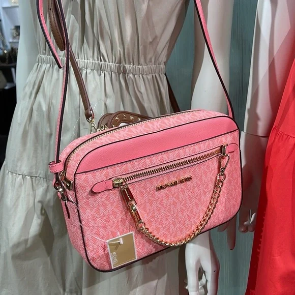 Michael Kors Jet Set Item Large East West Zip Chain Crossbody Grapefruit - Picture 15 of 16